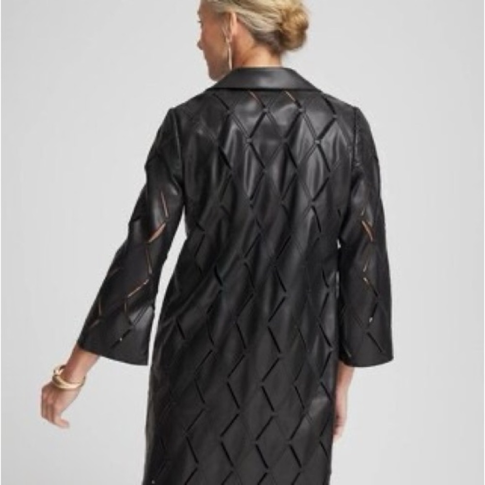 Chico's Black Leather Jacket with Glossy Finish